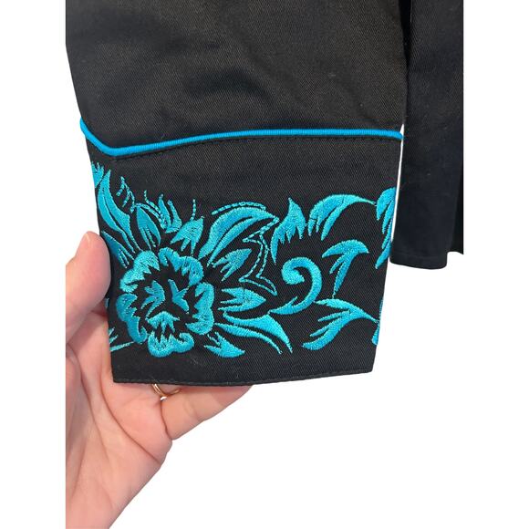 Rockmount Ranch Wear Men’s Vintage Tooling Western Shirt Black/Turquoise Size S - Picture 9 of 11